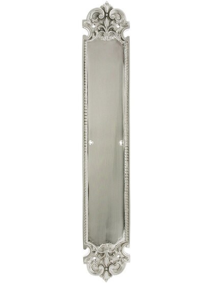 French Baroque Push Plate In Satin Nickel.